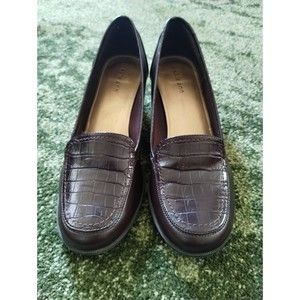 Kate Ann Pumps Women's 8 Brown Heeled faux alligator Career Slip On Shoes